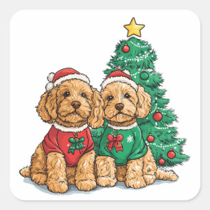 Pegatina Cuadrada Navidades Goldendoodle Dogs