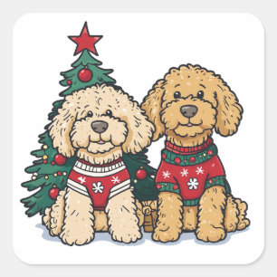 Pegatina Cuadrada Navidades Goldendoodle Dogs