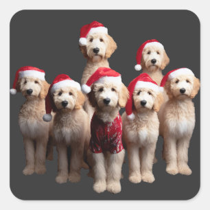 Pegatina Cuadrada Navidades Goldendoodle, perro de navidad