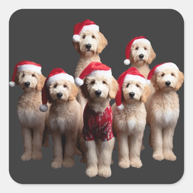 Pegatina Cuadrada Navidades Goldendoodle, perro de navidad (Anverso)