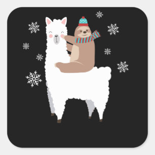 Pegatina Cuadrada Navidades graciosos de Sloding Llama asustan a San