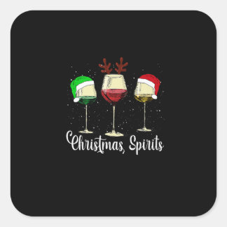 Pegatina Cuadrada Navidades Graciosos Espíritu Gafas De Vino Xmas Pa