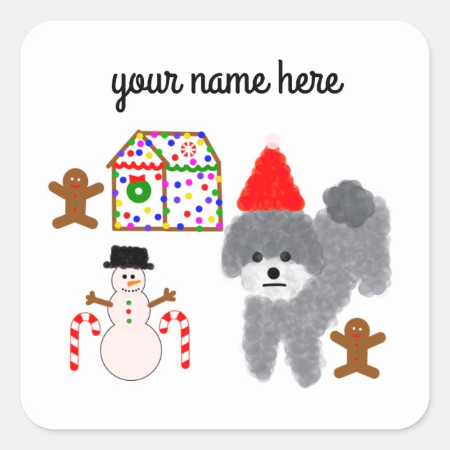 Pegatina Cuadrada Navidades Gray Poodle #1-4 Pegatinas (Anverso)