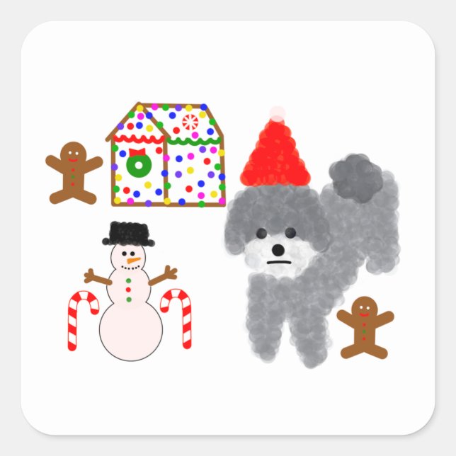 Pegatina Cuadrada Navidades Gray Poodle #1 Pegatinas (Anverso)