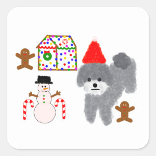 Pegatina Cuadrada Navidades Gray Poodle #1 Pegatinas