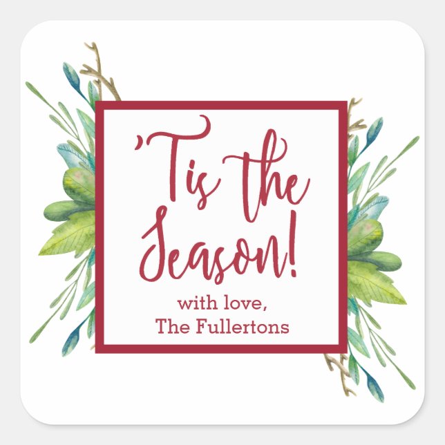 Pegatina Cuadrada Navidades Greenery Gift Pegatinas de Plaza (Anverso)