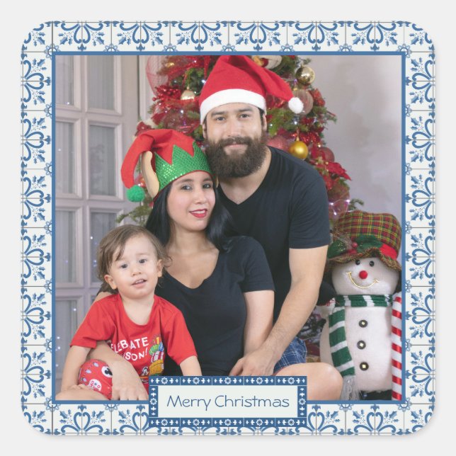 Pegatina Cuadrada Navidades grill y flores pétalos marco (Anverso)