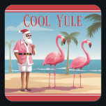 Pegatina Cuadrada Navidades Guay Yule Santa y Flamingos Beach<br><div class="desc">Presentamos nuestros Guay Yule Santa y Flamingos Beach Christmas Stickers - una mezcla de tradición de vacaciones y diversión tropical! Santa y sus amigos flamingo en una playa de arena.</div>