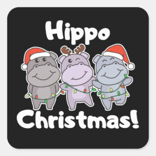 Pegatina Cuadrada Navidades Hippo Animales Cutan Hippos Merry Square