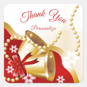 Pegatina Cuadrada Navidades Holiday Gold Bells Gracias Personalizar