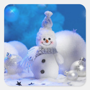 Pegatina Cuadrada Navidades Holiday Snowman Blue White Theme