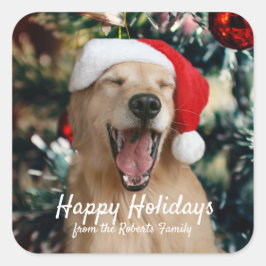 Pegatina Cuadrada Navidades Holidays Golden Retriever Custom Name