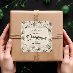 Pegatina Cuadrada Navidades Holly Berry en horneado de comida casero