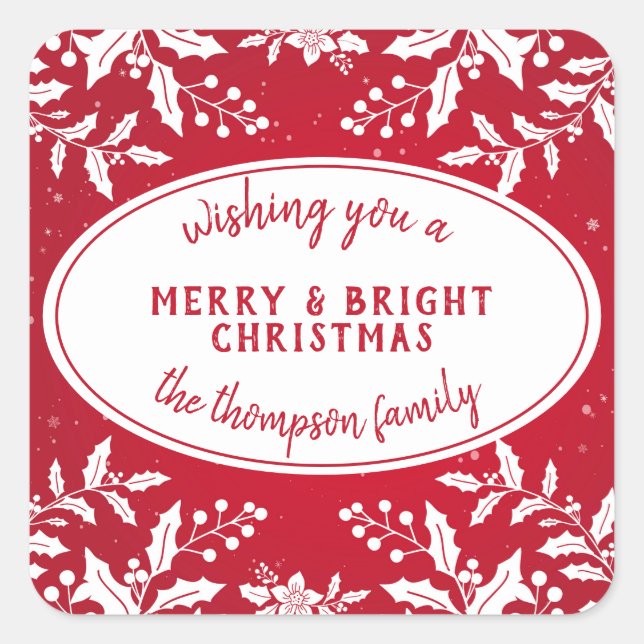Pegatina Cuadrada Navidades Holly Pegatinas con apellido (Anverso)