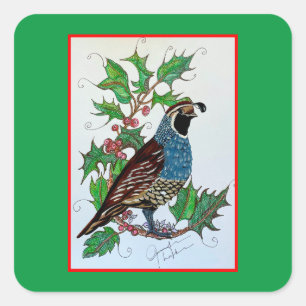 Pegatina Cuadrada Navidades Holly Quail