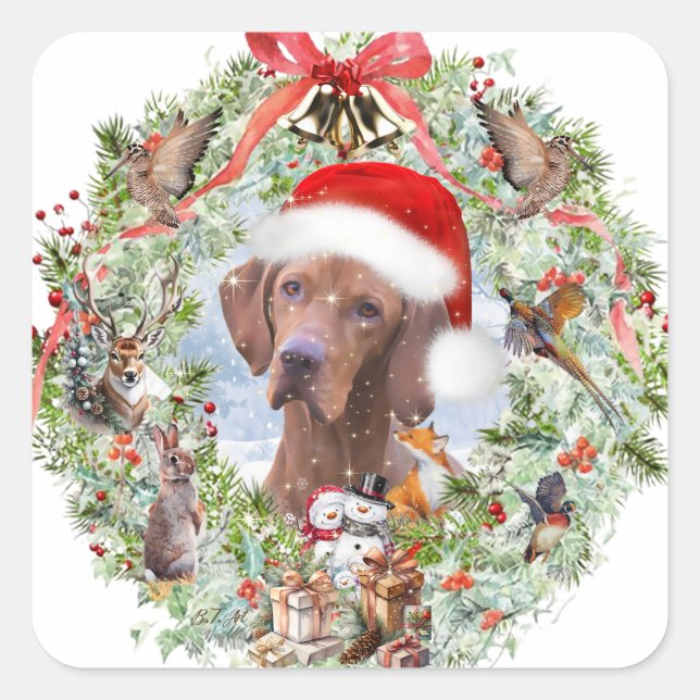 Pegatina Cuadrada Navidades húngaros de Vizsla (Anverso)