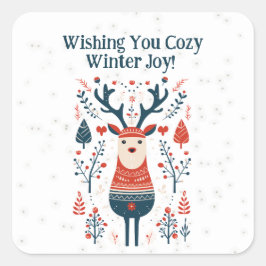 Pegatina Cuadrada Navidades Hygge Cosy Winter Joy Deer Design