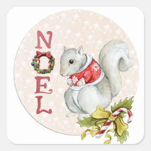Pegatina Cuadrada Navidades Ilustracion de ardilla