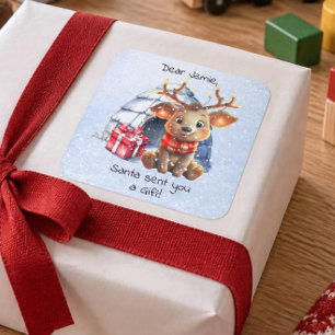 Pegatina Cuadrada Navidades infantiles de copas de nieve de animales