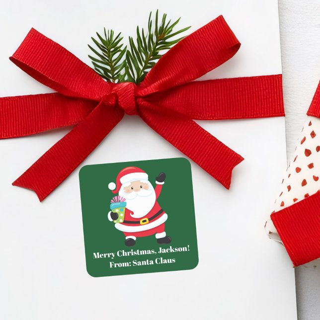 Pegatina Cuadrada Navidades infantiles personalizados de Green Santa (Subido por el creador)