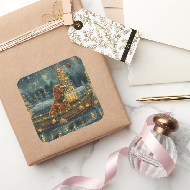 Pegatina Cuadrada Navidades irlandeses de la intemperie roja (Regalar)