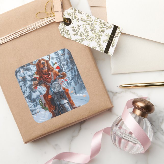 Pegatina Cuadrada Navidades irlandeses de motocicletas Red Setter Do (Regalar)