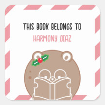 Navidades Kawaii Cute Hamster Booklover Bookplate