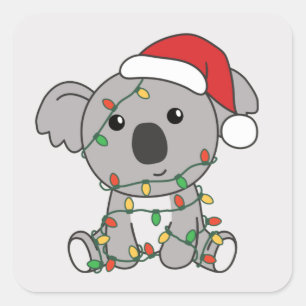 Pegatina Cuadrada Navidades Koala Animales de Invierno Koalas Palo C