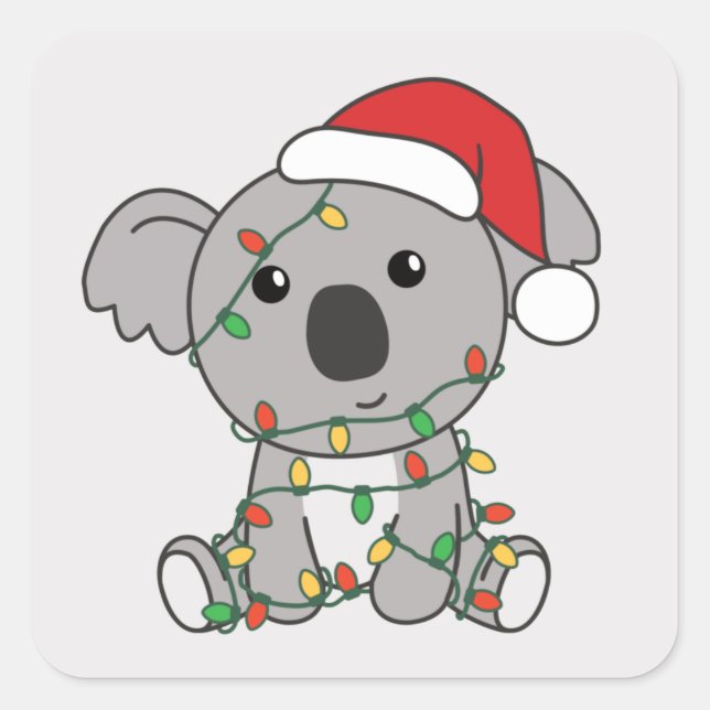 Pegatina Cuadrada Navidades Koala Animales de Invierno Koalas Palo C (Anverso)