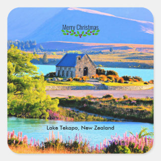 Pegatina Cuadrada Navidades, Lago Tekapo, Nueva Zelandia