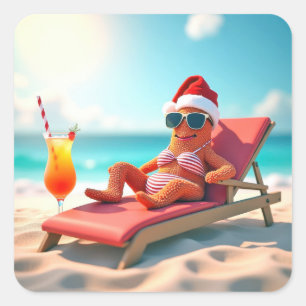 Pegatina Cuadrada Navidades lanzan sol en bikini