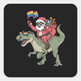 Pegatina Cuadrada Navidades LGBT Santa Claus TRex Orgullo gay arcoir
