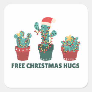 Pegatina Cuadrada Navidades libres abrazan divertidos Cactus Plants 