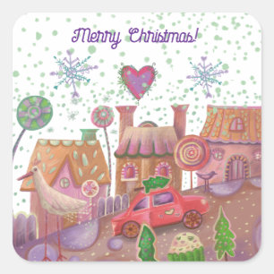 Pegatina Cuadrada navidades lindo auto