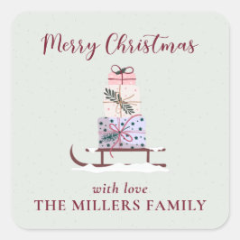 Pegatina Cuadrada Navidades llenos de regalos, verde claro