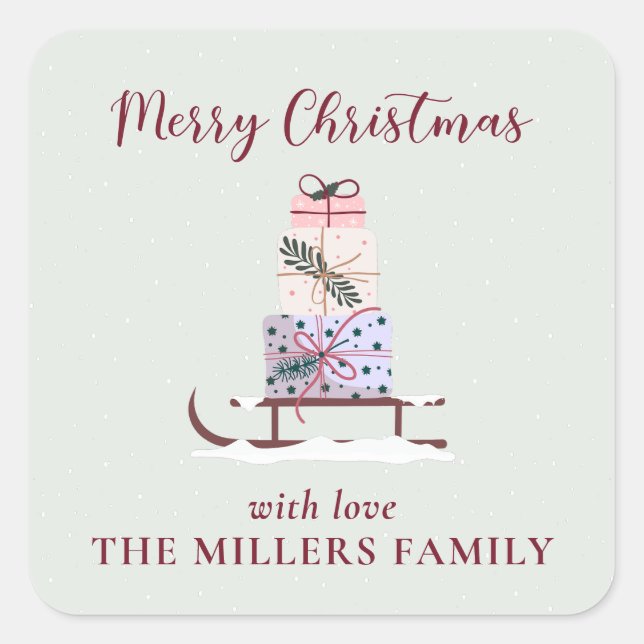 Pegatina Cuadrada Navidades llenos de regalos, verde claro (Anverso)