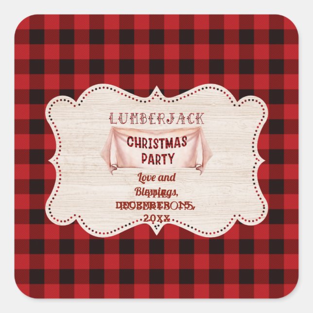 Pegatina Cuadrada Navidades Lumberjack Fiesta Red Buffalo Wood (Anverso)