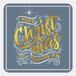 Pegatina Cuadrada Navidades mágicos Typografía Square Gold ID441