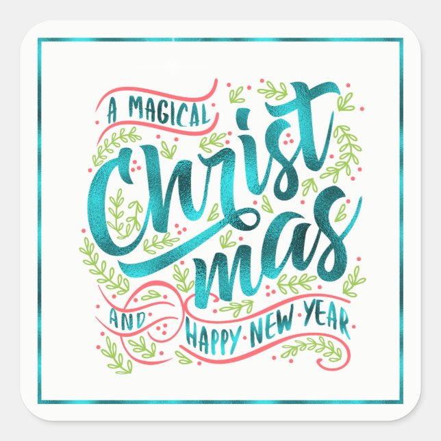 Pegatina Cuadrada Navidades mágicos Typography Square Verde azulada  (Anverso)