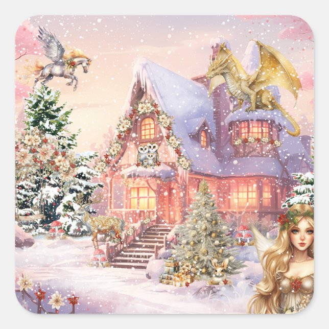 Pegatina Cuadrada Navidades mágicos y caprichosos (Anverso)