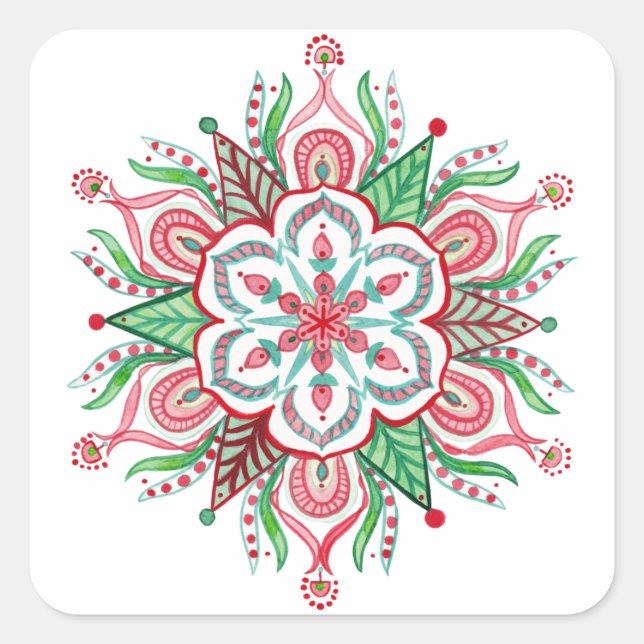 Pegatina Cuadrada Navidades Mandala Pegatinas de Snowflake (Anverso)