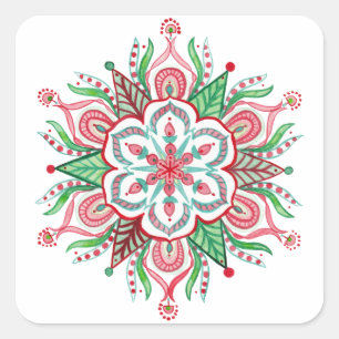 Pegatina Cuadrada Navidades Mandala Pegatinas de Snowflake