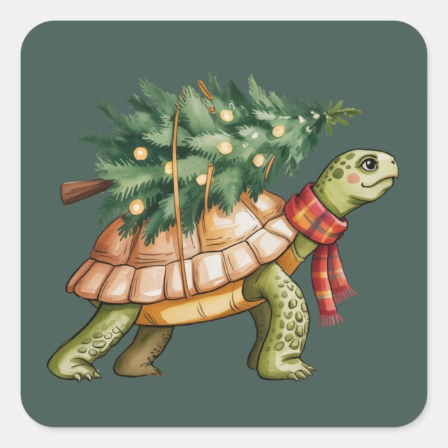Pegatina Cuadrada Navidades Marea Turtle Lover Regalo Navidad Árbol  (Anverso)