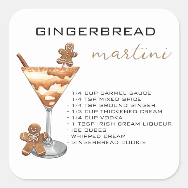 Pegatina Cuadrada Navidades Martini Cocktail Receta Gingerbread (Anverso)
