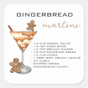 Pegatina Cuadrada Navidades Martini Cocktail Receta Gingerbread