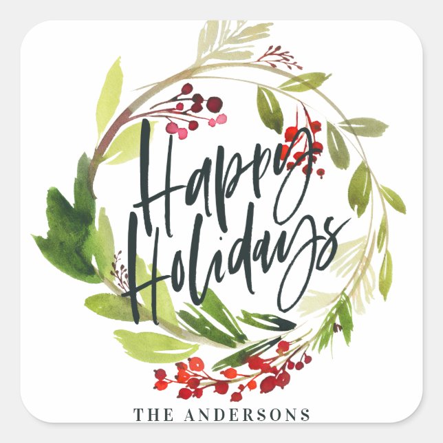 Pegatina Cuadrada Navidades más valientes acuarela follaje floral (Anverso)