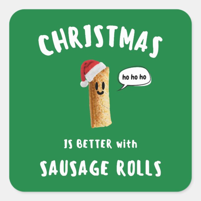 PEGATINA CUADRADA NAVIDADES MEJOR CON SAUSAGE ROLLS (Anverso)
