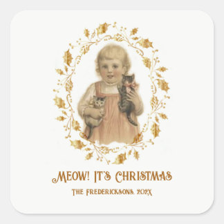 Pegatina Cuadrada Navidades Meow Vintage