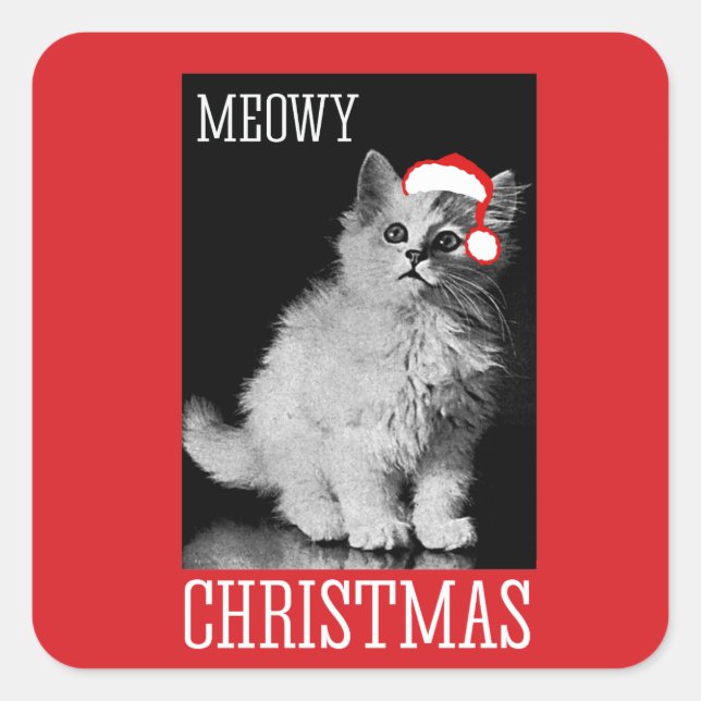Pegatina Cuadrada Navidades Meowy (Anverso)