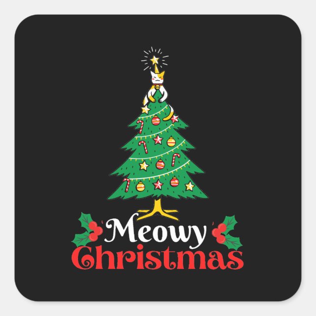 Pegatina Cuadrada Navidades Meowy (Anverso)
